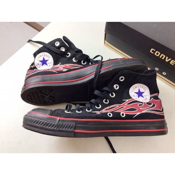 Converse All Star High Tops Shoes Black Red Tattoos Mens 8 - Picture 3 of 8